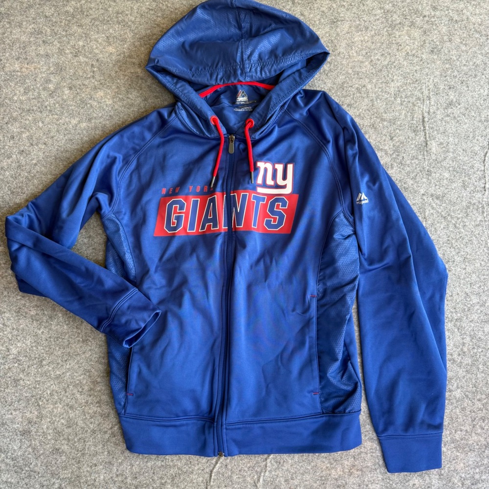 Majestic New York Giants Hoodie Mens Medium Therma Base Full Zip Blue NFL